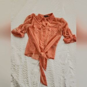 Orange & Turquoise Polka Dots Top - Size Small